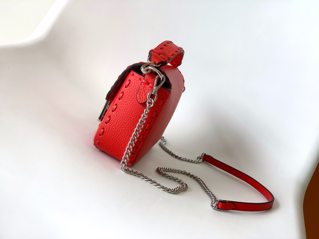 Fendi Mini Baguette Selleria With 309 Hand-sewn Topstitches Shoulder Bag Red 